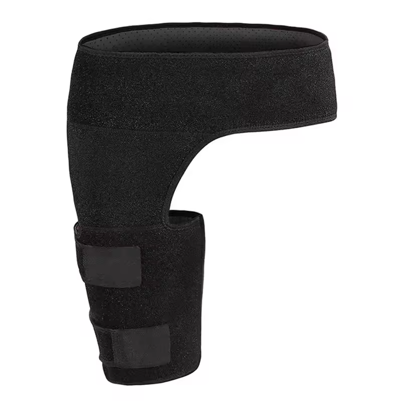 Variante en color negro de la faja para ciática, detalle del material transpirable y ajuste unisex.